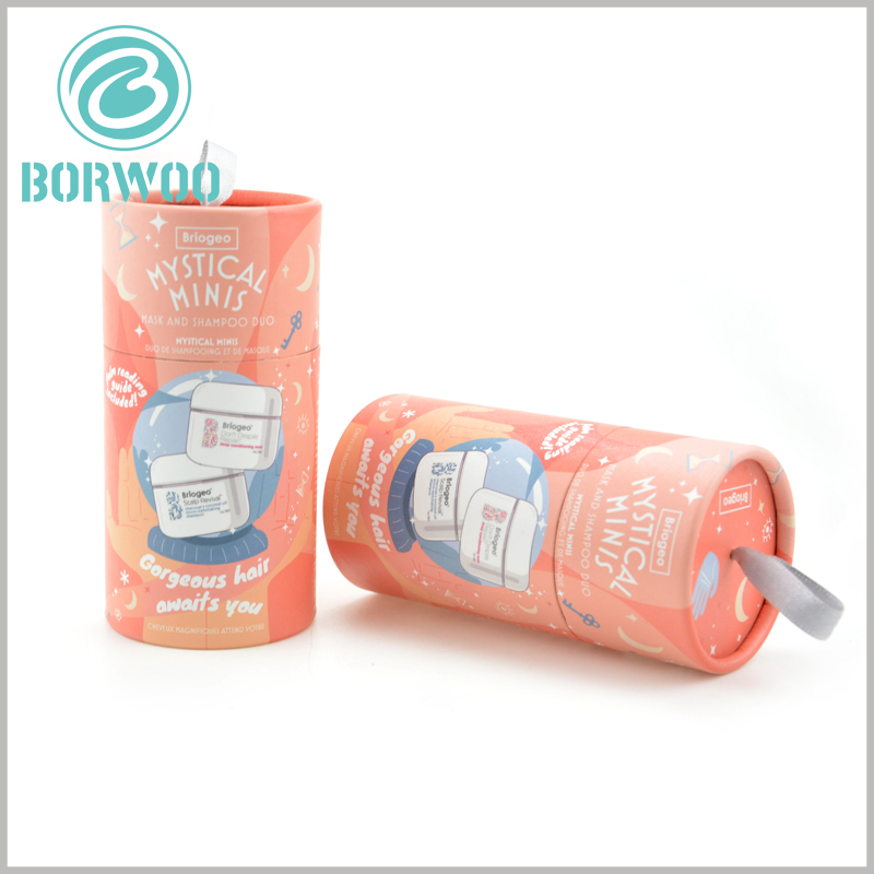 custom printed tube packaging for hair extensions.A white silk ribbon is fixed at the top of the lid to facilitate the opening