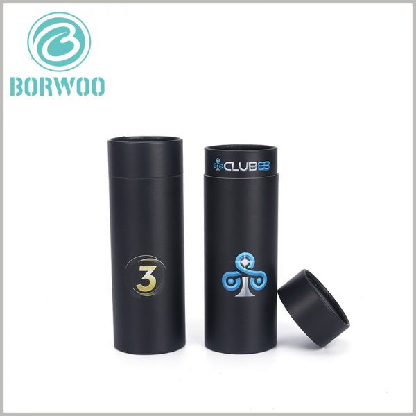 custom quality black cardboard tubes packaging boxes with logo wholesale.Logo using CMYK printing or hot silver printing