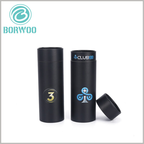 custom quality black cardboard tubes packaging boxes with logo wholesale.Logo using CMYK printing or hot silver printing