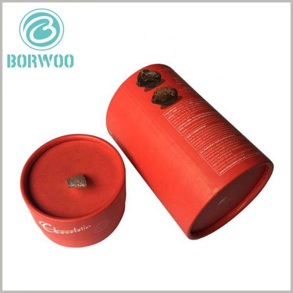 Custom red large cardboard tube boxes for chocolate boxes, Printed detailed text on the body part of the paper tube plays an important role in the description of chocolate.