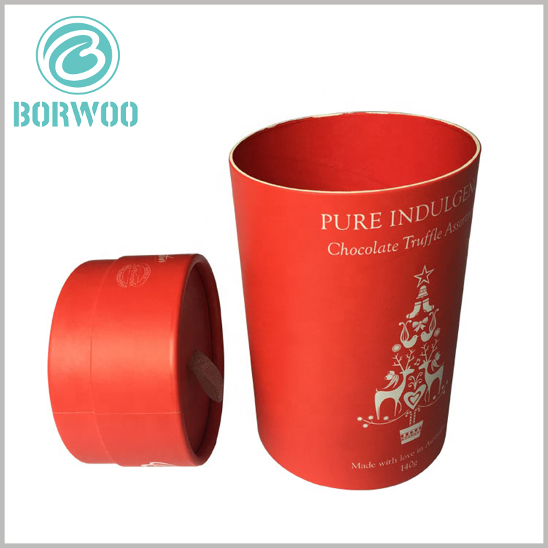 Custom red large cardboard tube boxes for140g chocolate boxes.