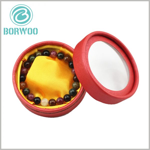 custom red round boxes with windows for bracelet packaging.Custom packaging can fully match the product and packaging, which is more conducive to product display.