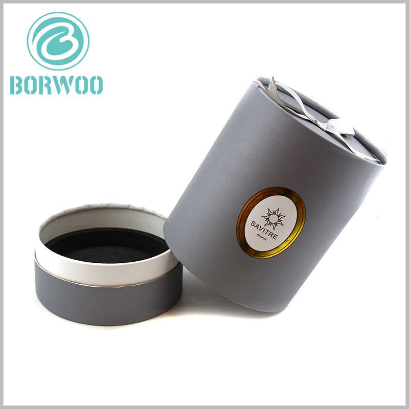 custom round candle boxes packaging with ribbon handle.custom high quality candle tube packaging with bronzing logo wholesale