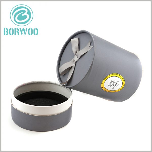 custom round candle boxes with ribbon handle.custom grey cardboard boxes packaging with ribbon bows wholesale