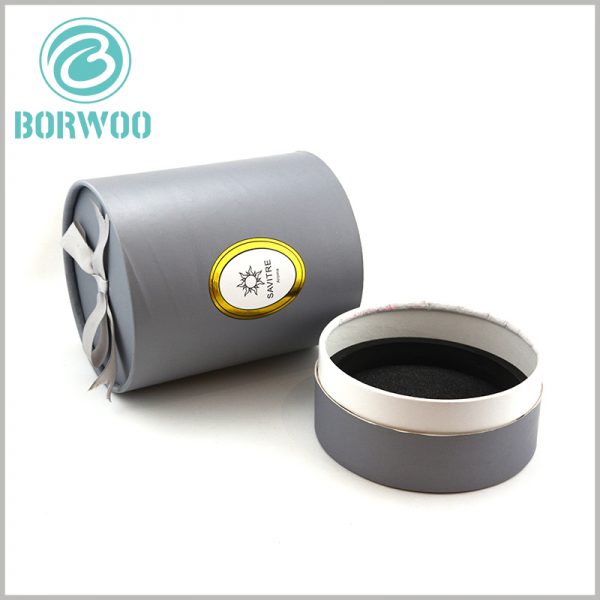 custom round tube candle box with ribbon handle.custom grey cardboard tube candle box with ribbon bows wholesale