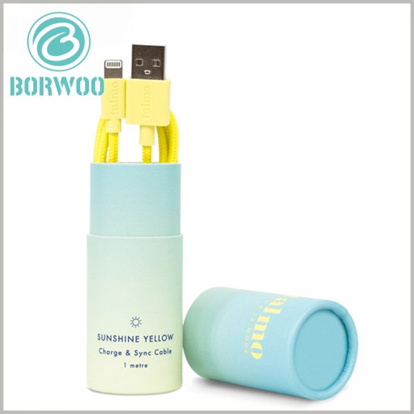 custom small cardboard tube for charge cable packaging.The customized paper tube packaging uses gradient colors as the main color design, with a mild visual sense