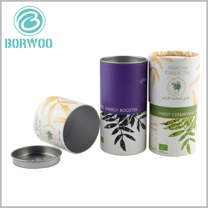 custom tube food packaging for acai berry powder.Printed paper tube packaging with iron cover