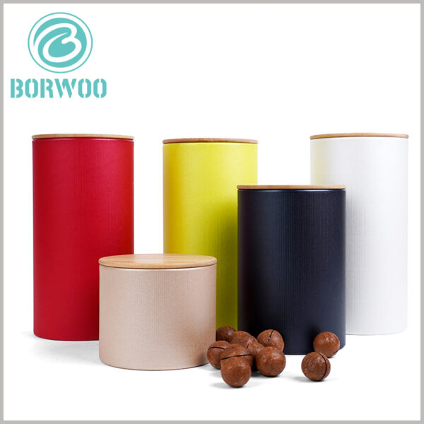 custom tube food packaging with foil inner coating and with wooden lids