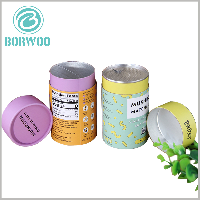 custom tube packaging for matcha latte powder.The inner cover of the paper tube is an easy-to-tear aluminum foil cover, which plays a positive role in sealing products.