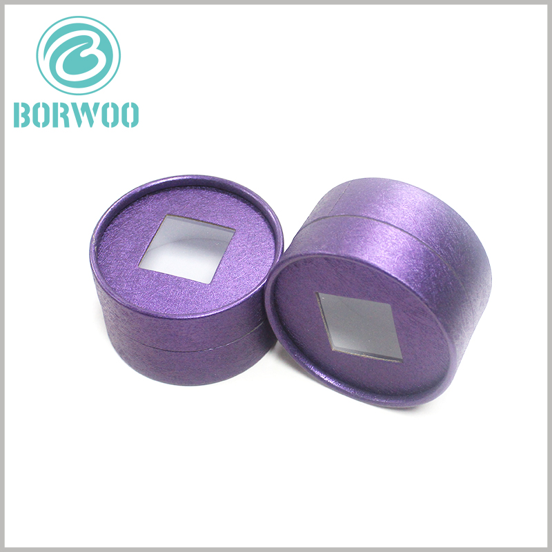 elegant Purple cardboard tube packaging with square windows wholesale.The transparent window is convenient to encourage customers to directly see the products inside the package.