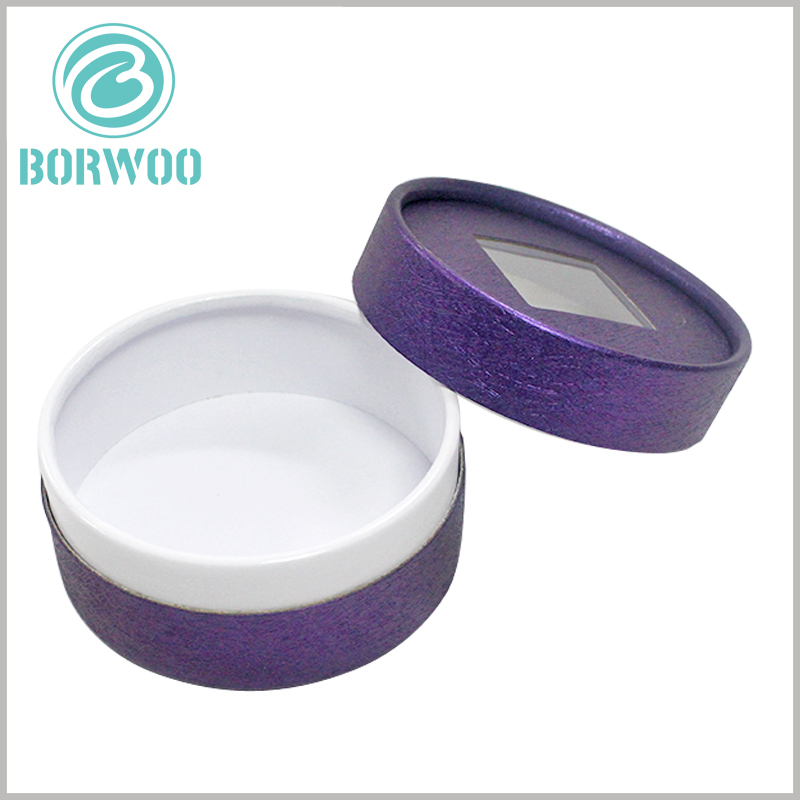 elegant purple cardboard tube packaging with square windows.Attractive paper tube packaging for cosmetics is one of the best choices.