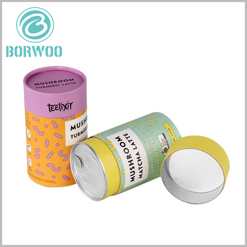 food grade paper tube packaging for matcha latte powder.Customized tube packaging is used for food. The cardboard tube has two forms: an easy-to-tear aluminum foil cover and a paper cover.