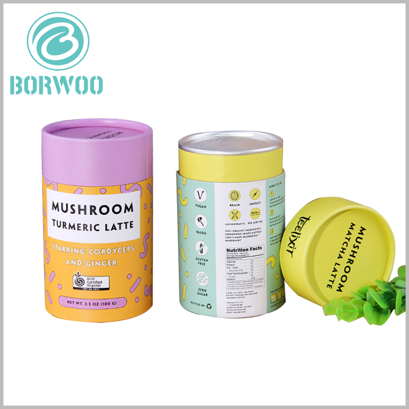 food grade tube packaging for matcha latte powder.The printed content of the customized paper tube packaging can reflect the product characteristics inside the packaging.