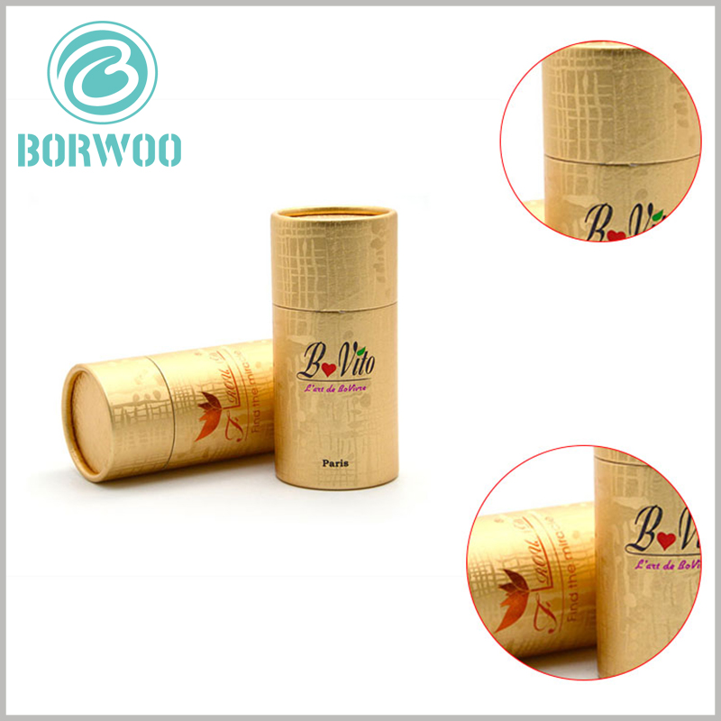 golden paper tube packaging for essential oil boxes.Luxury paper tube packaging for high-end essential oil boxes