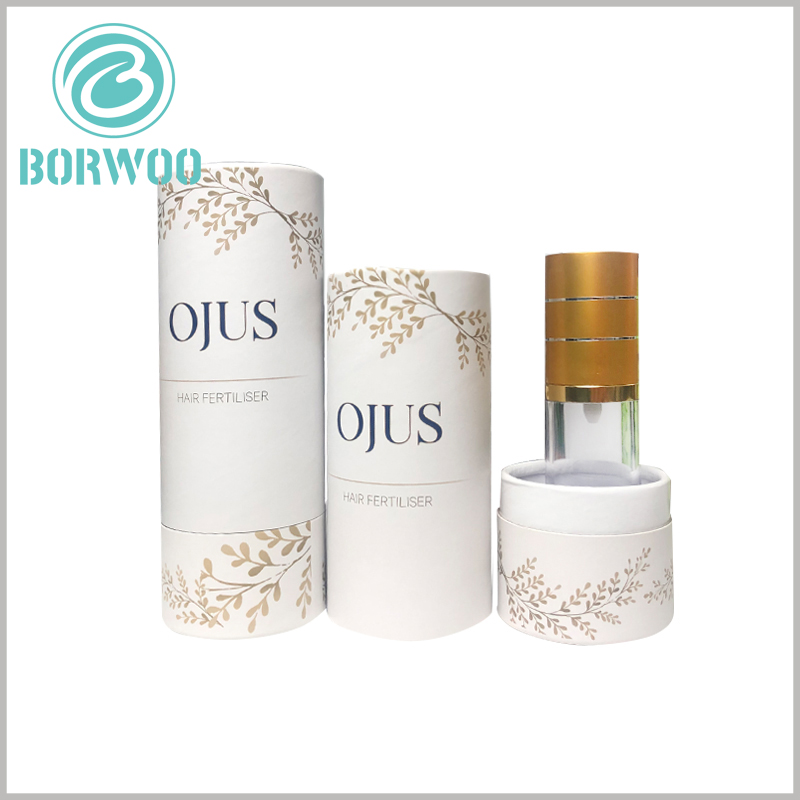 Small paper tube for hair fertilizer essential oil packaging.There is an EVA ring at the bottom of the white paper tube package to fix the essential oil glass bottle.