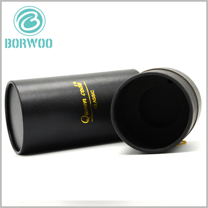 high-end black paper tube packaging with gold stamping