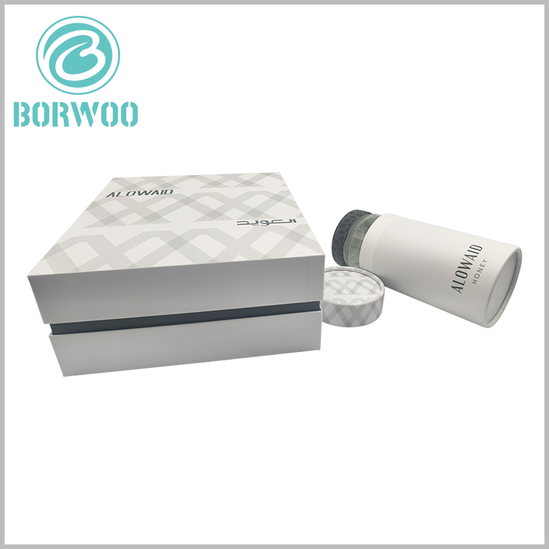 honey jar packaging tube and 2 jar gift boxes. High-end product packaging can make the product's added value higher