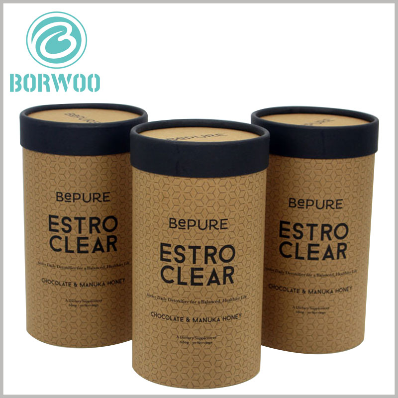 kraft paper chocolate tube packaging with paper lid. The customized kraft paper tube packaging structure is very simple, only the main body of the tube and the lid of the paper tube, there is no distinction between the inner tube and the outer tube.