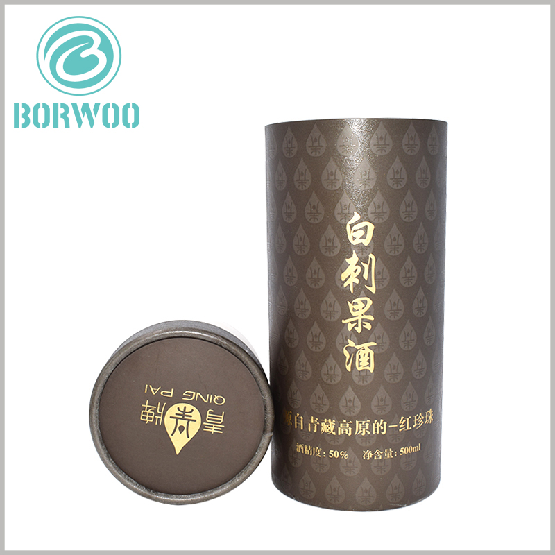 large cardboard tube boxes for 500 ml wine packaging. Product and brand information is embodied in the form of bronzing printing, which increases the luxury of packaging.