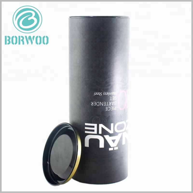 large diameter black cardboard tubes boxes with lids.The metal iron cover can seal the opening of the paper tube very high and has good sealing performance.