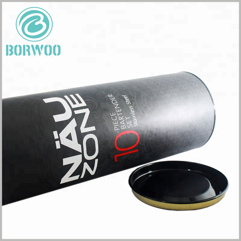 large diameter black cardboard tubes packaging with metal lids.This round box packaging design is simple, but it can highlight the brand and products, and has important value.