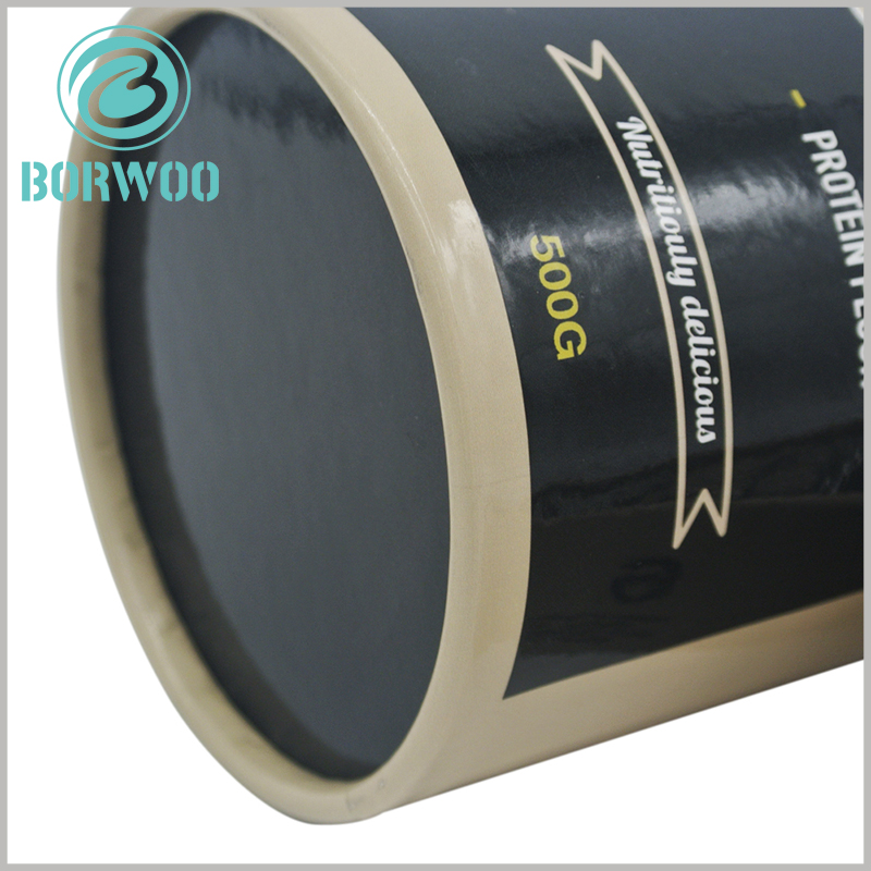 Large diameter cardboard tube food boxes packaging.The inner tube slit of the package is smooth, the edge of the outer tube is crimped, and the 350g single powder card is used as the main material of the package.