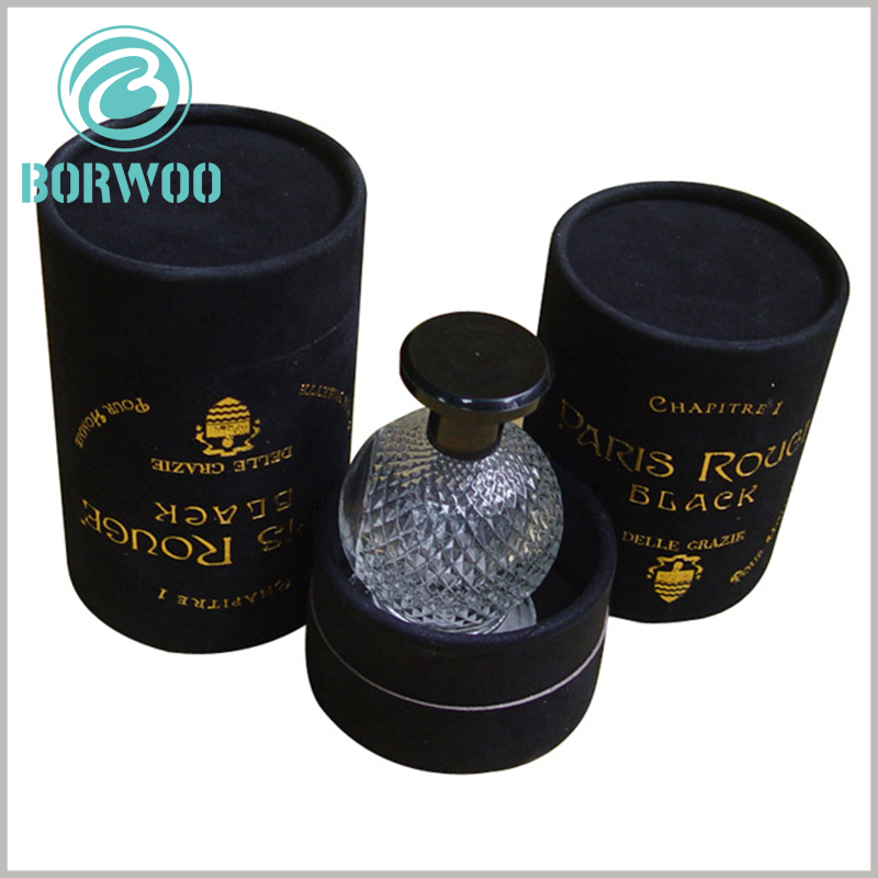 luxury black paper packing perfume gift boxes.high-end cardboard round boxes packaging with bronzing printed