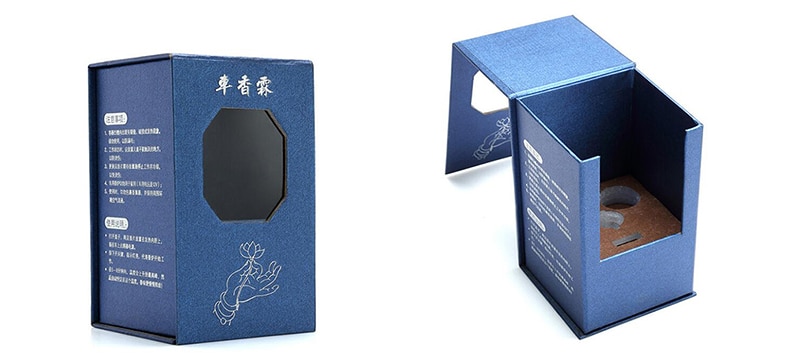 Custom luxury blue cardboard perfume boxes packaging with UV logo wholesale