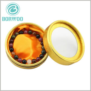 luxury gold round boxes with windows for bracelet packaging.The package comes with a transparent window, you can see the jewelry style inside without opening the package.