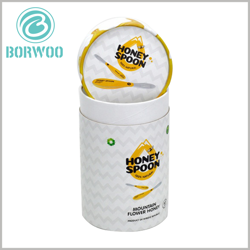 paper tube packaging for honey spoon. Compared with corrugated packaging, foldable packaging, customized paper tubes are more suitable for honey scoop packaging and look more high-end.