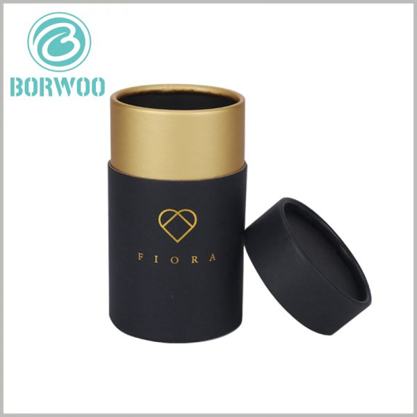 quality Black cardboard tube packaging for cosmetics boxes.luxury looking whereas the outside tube uses high end 350g black cardboard