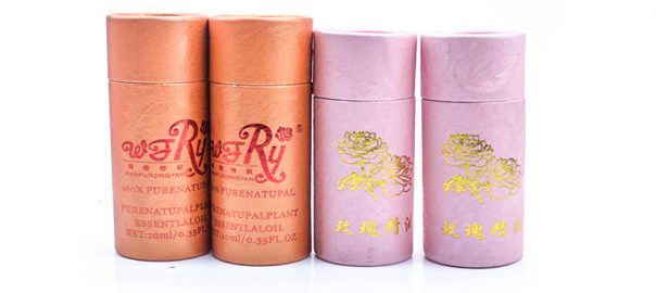 custom small rose essential oil paper tube packaging boxes with bronzing logo