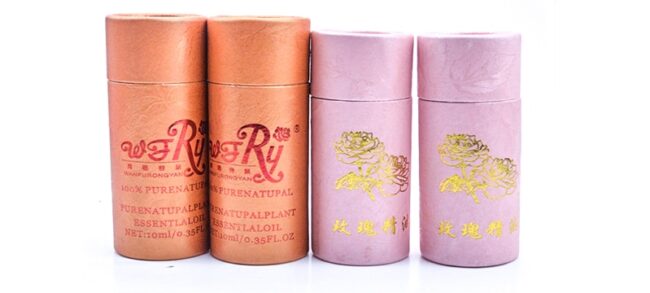 rose essential oil paper tube packaging custom small rose essential oil paper tube packaging boxes with bronzing logo