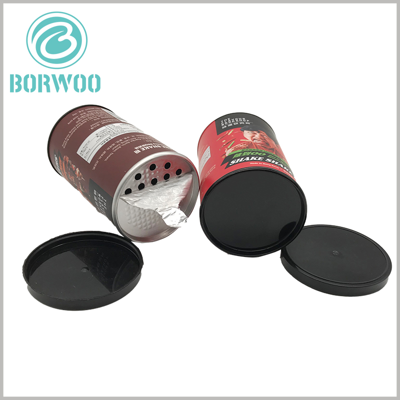 salt and pepper packaging paper tube with lids, tear the film to reveal the mesh holes, and then pour the product out