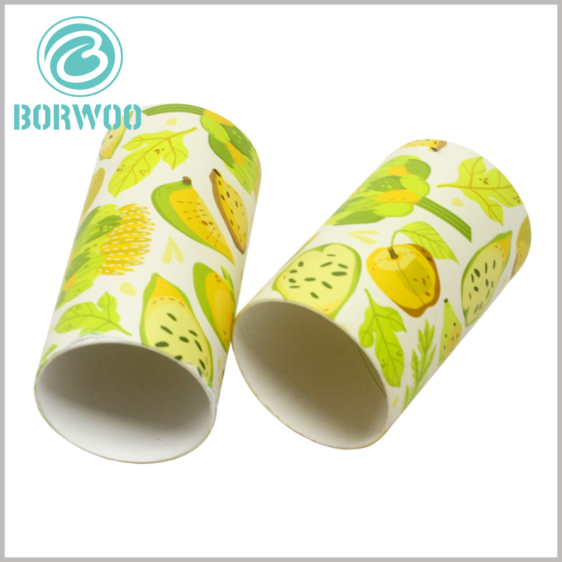 small paper food tube for Dried fruit packaging.350gsm pure white cardboard is used as the raw material for paper tube packaging, and the cut of the cardboard tube is also pure white.
