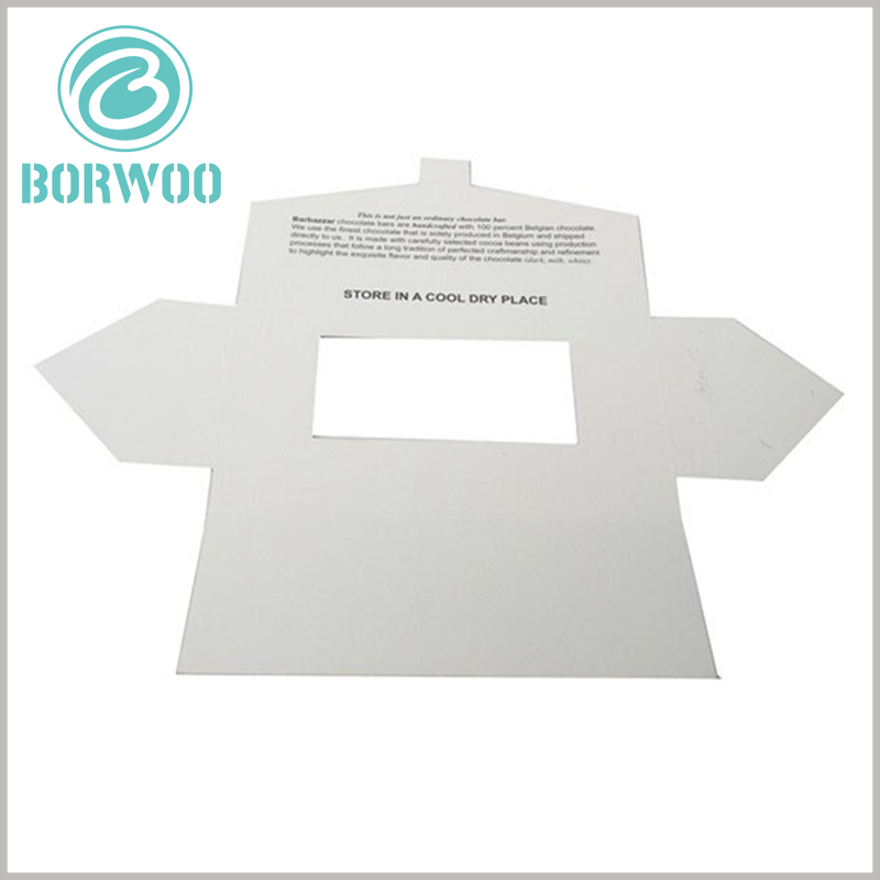 white chocolate packaging boxes template. 350gsm white cardboard is used as the raw material, so that customized food packaging can be completely folded.