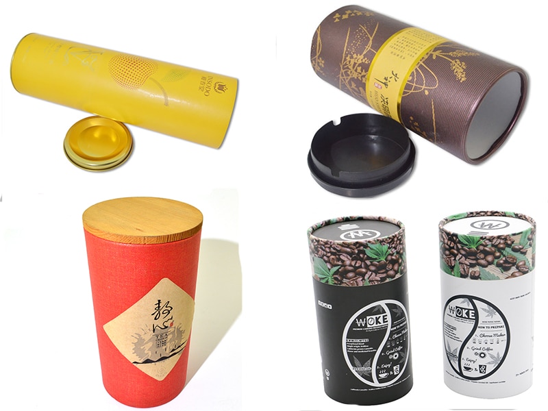 wholesale food tube packaging boxes with lids,cardboard tube food packaging boxes with Paper cover, plastic cover, metal cover or wood cover