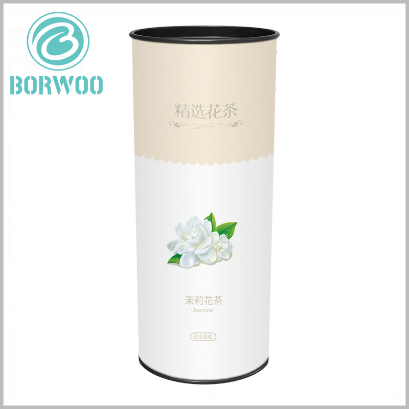 wholesale printed cardboard tube for scented tea packaging. The jasmine tea packaging uses jasmine as the main product pattern, which allows customers to better understand the product.